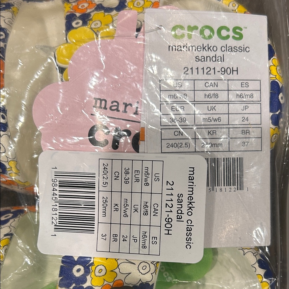 NWT CROCS X Marimekko Women’s Floral Sandals - Yellow, Blue, Orange on white - Picture 4 of 8